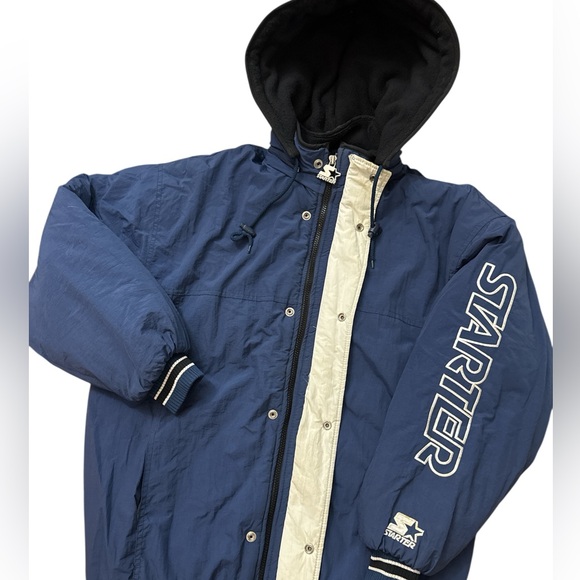 Vintage 90’s Starter Coat Men’s Size Medium Navy Blue Starter Spell Out Full Zip - Picture 1 of 10